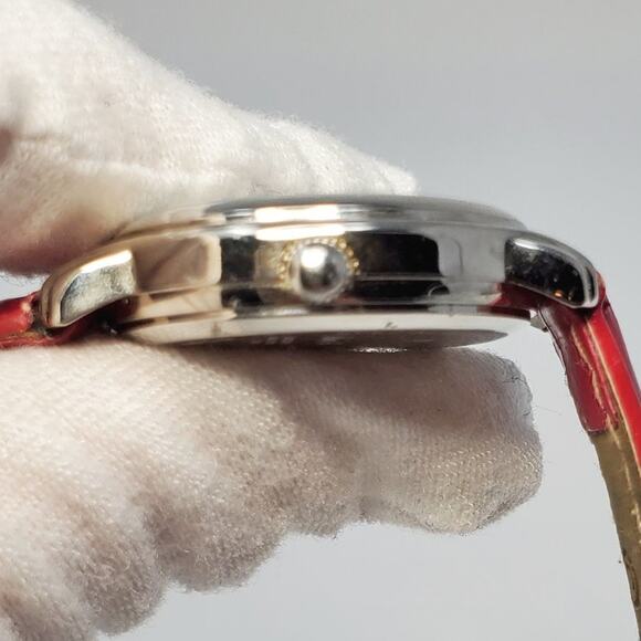 Disney Tinker Bell Holiday Quartz Watch Silver Red Leather - Picture 4 of 14